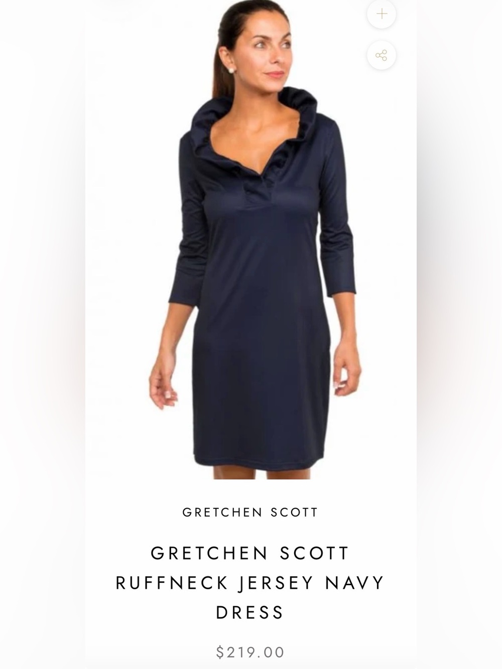 GRETCHEN SCOTT | RUFFNECK JERSEY NAVY DRESS, Small